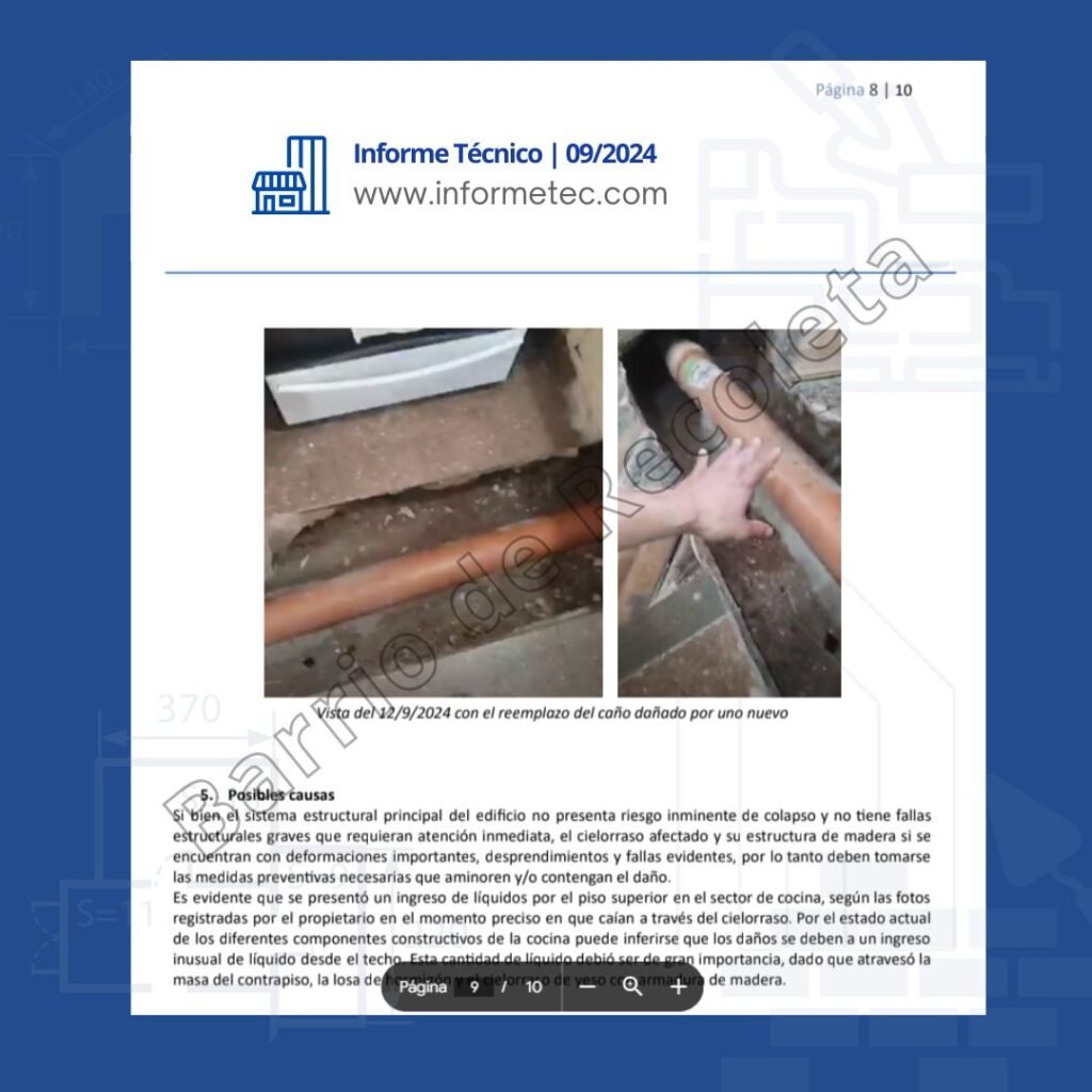 Caños rotos en un inmueble en el barrio de Recoleta