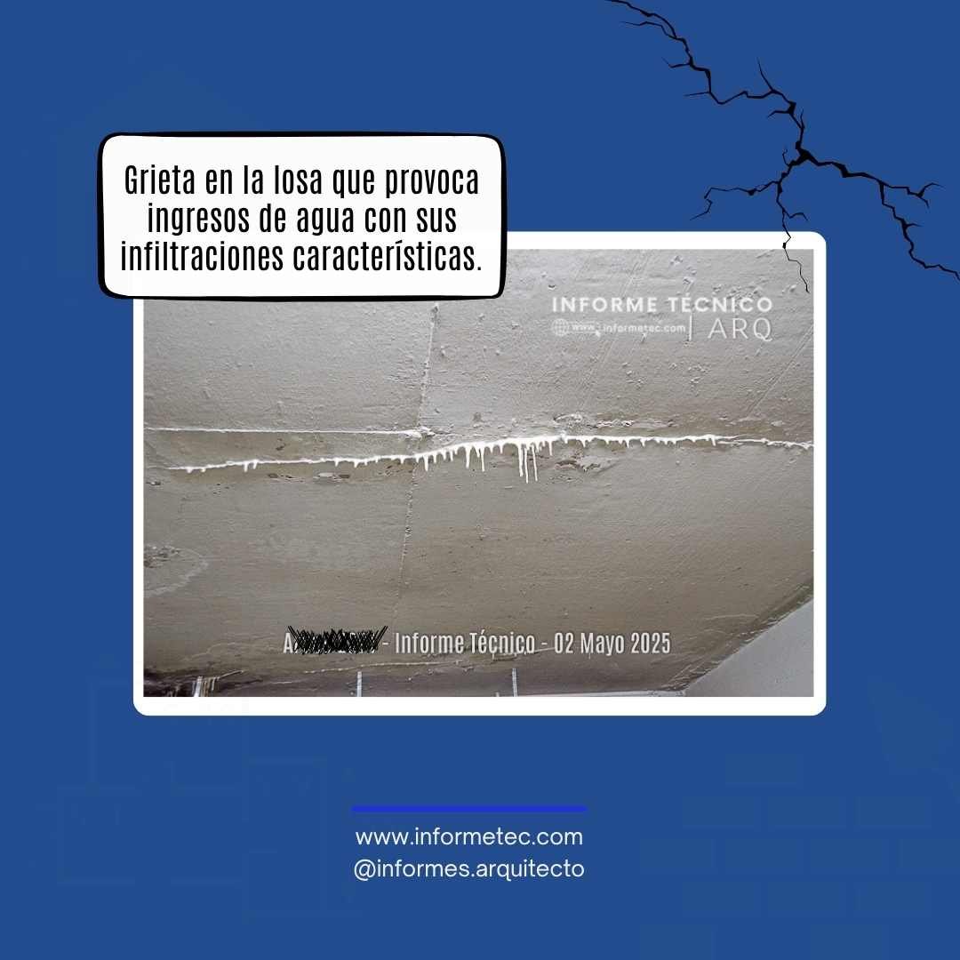 Grietas en losa detectadas durante un informe técnico estructural en CABA