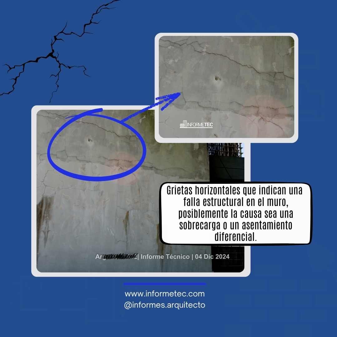 Ejemplo de diferencias entre fisuras y grietas detectadas en un informe técnico
