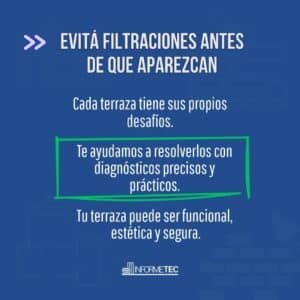 Informe técnico de patologías comunes en terrazas transitables, con ejemplos reales y recomendaciones profesionales.