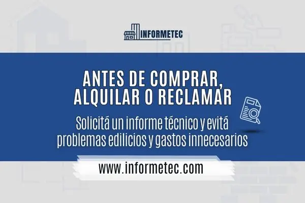 texto con logo y frase que describe el contenido del blog: comprar, alquilar o iniciar un reclamo. Antes pedí tu informe técnico.