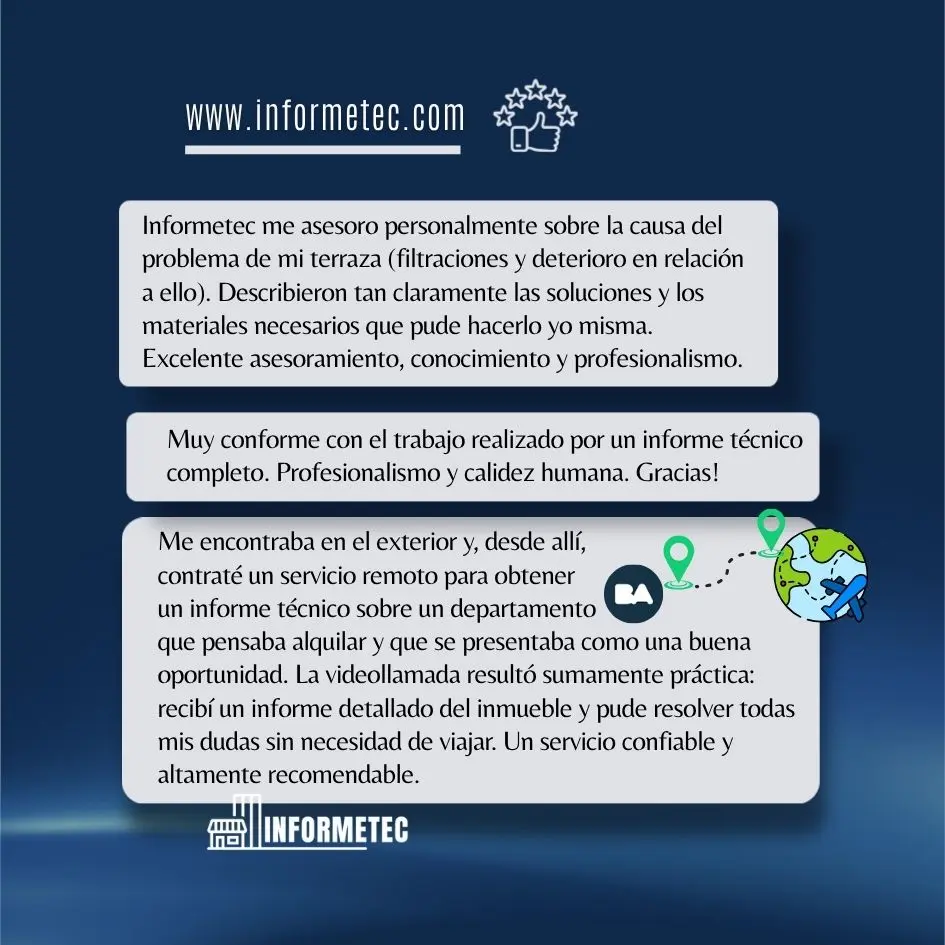 Reseña de cliente desde el exterior sobre el informe tecnico recibido por el Arquitecto Gustavo Lamensa de InformeTec